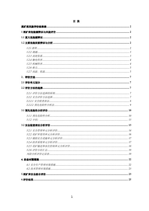 尾矿库风险评价结果表