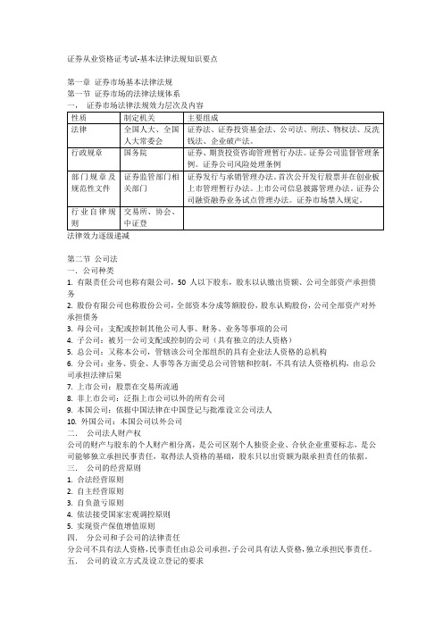 证券从业资格证考试基本法律法规知识要点