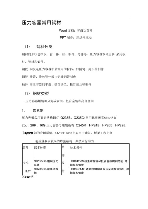 压力容器常用钢材