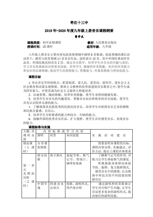 人教版音乐九年级上册课程纲要