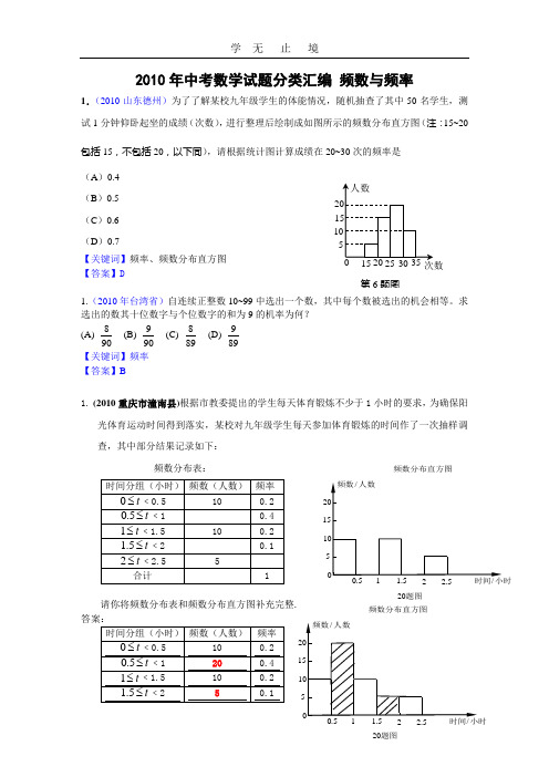 2010中考数学试题分类汇编-频数与频率.doc