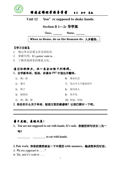 锦程学校开放日英语公开课导学案 新目标9年级英语12单元 unit12 section b 第三课时
