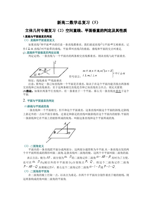 新高二数学总复习(5)立体几何专题复习(2)