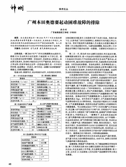 广州本田奥德赛起动困难故障的排除