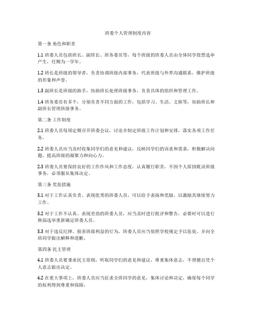 班委个人管理制度内容