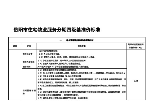 岳阳市住宅物业服务分期四级基准价标准---文本资料
