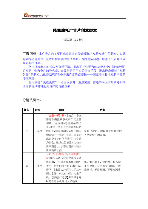 隆鑫摩托广告片创意脚本
