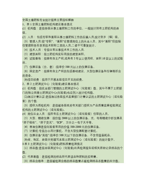 全国土壤肥料专业统计报表主要指标解释解析