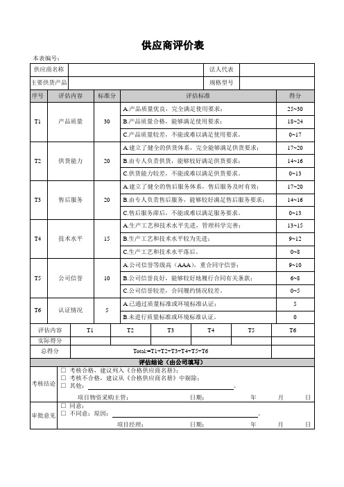 供应商评价表