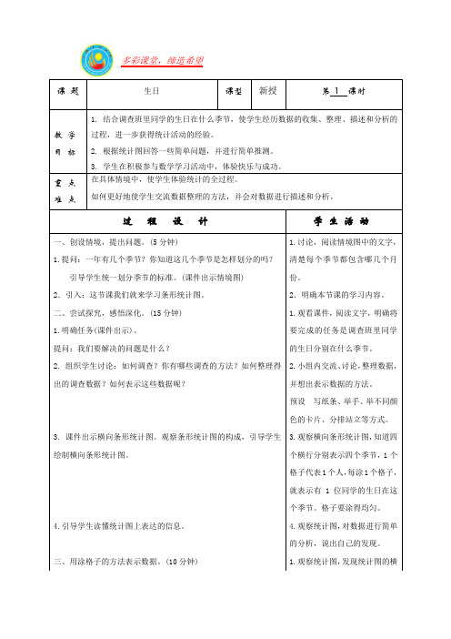 北师大版四年级数学下册第六单元教学设计(表格式)