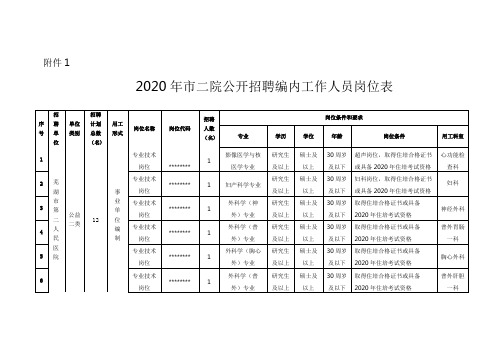 2020年市二院公开招聘编内工作人员岗位表【模板】