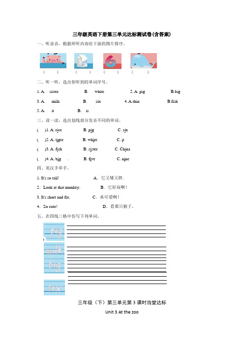 【三套试卷】小学三年级英语下册第三单元练习试题(及答案)(3)