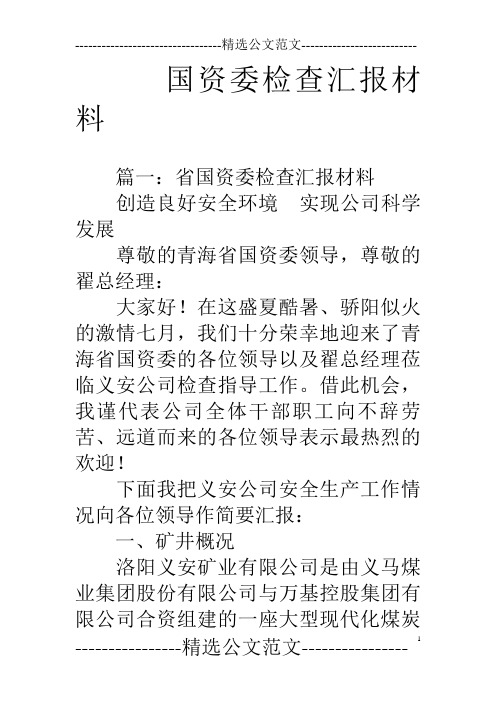 国资委检查汇报材料