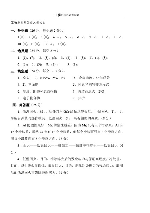 材料及热处理试卷库答案