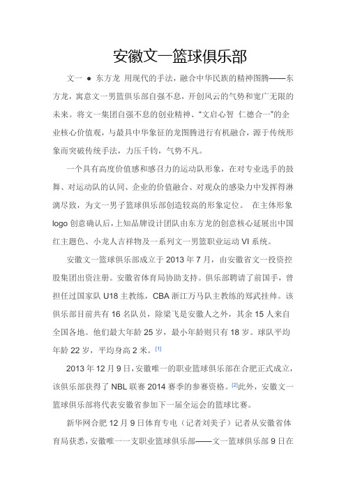 安徽文一篮球俱乐部简介