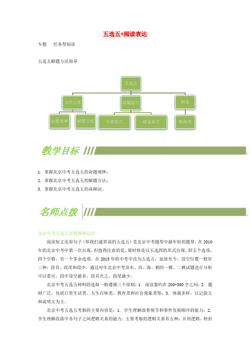 北京市朝阳区2019中考英语二轮复习五选五阅读表达