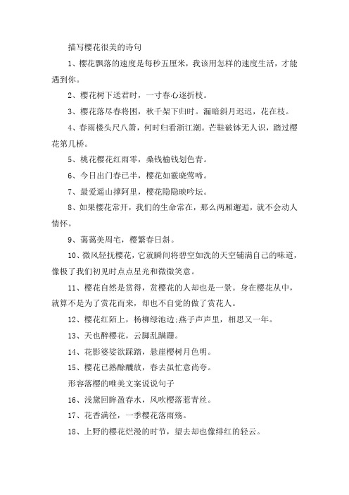 关于描写樱花很美的诗句 形容落樱的唯美文案说说句子