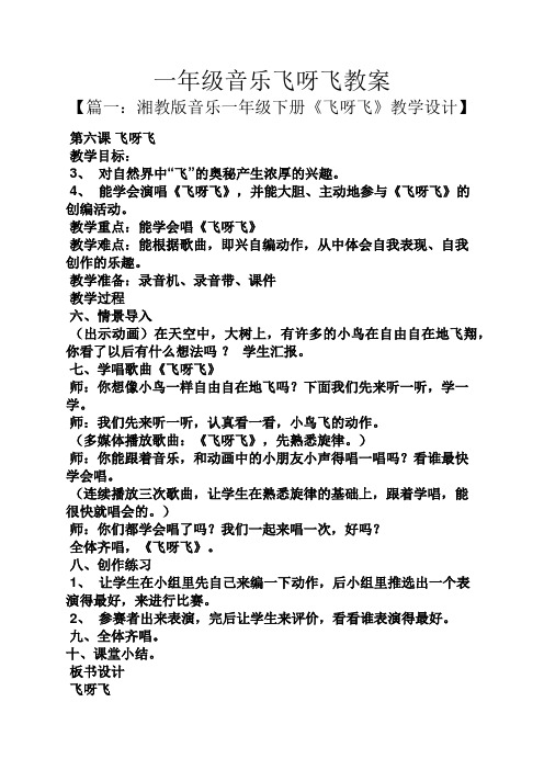 一年级音乐飞呀飞教案