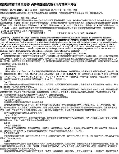 输卵管堵塞借助宫腔镜行输卵管插管疏通术治疗的效果分析