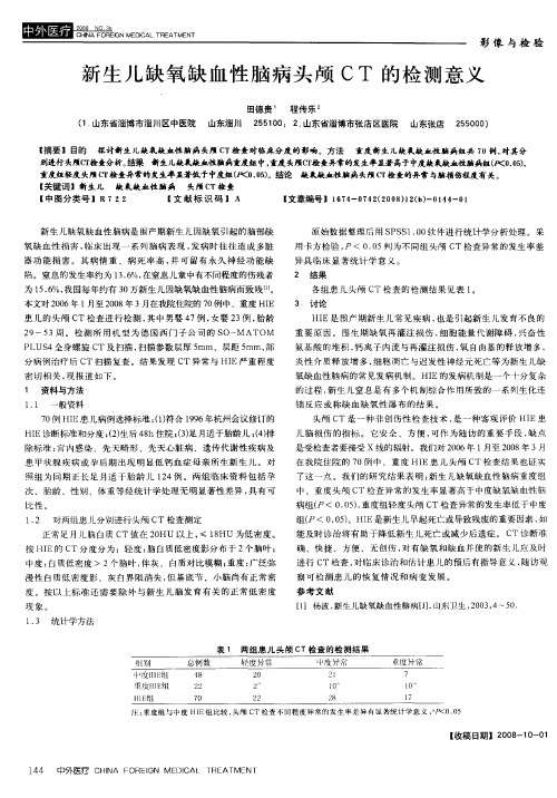 新生儿缺氧缺血性脑病头颅CT的检测意义