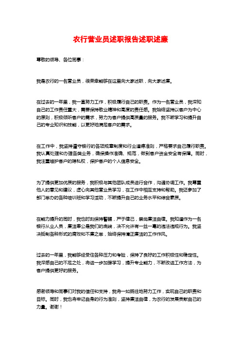 农行营业员述职报告述职述廉