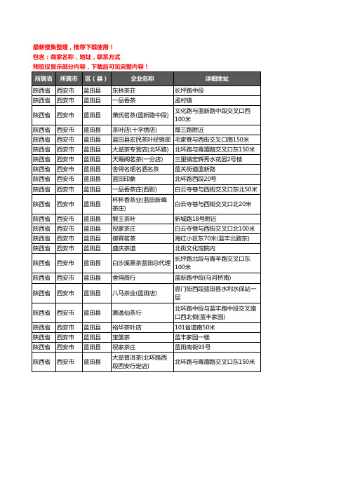 新版陕西省西安市蓝田县茶具企业公司商家户名录单联系方式地址大全23家