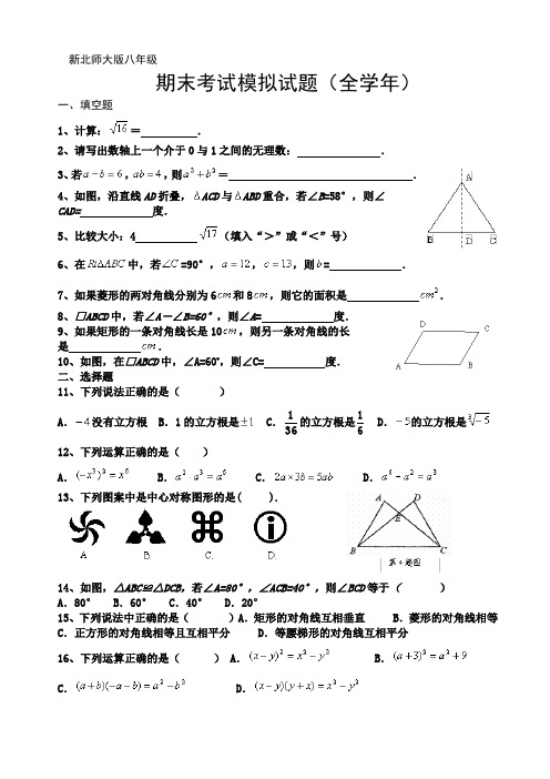 北师大版八年级期末考试数学试题