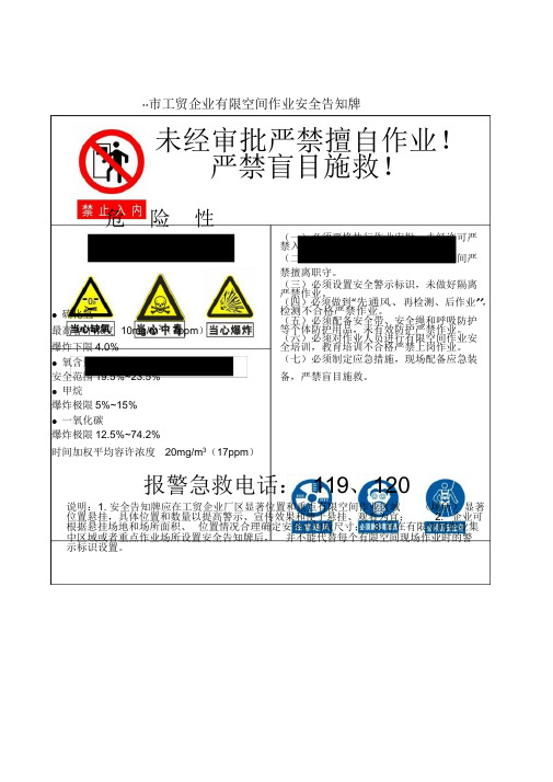 有限空间作业安全告知牌