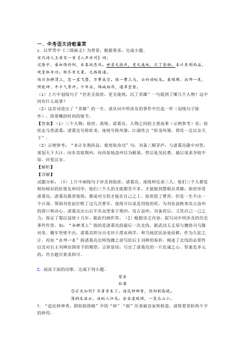 2020-2021全国各地备战中考模拟试卷语文分类：诗歌鉴赏综合题汇编含答案