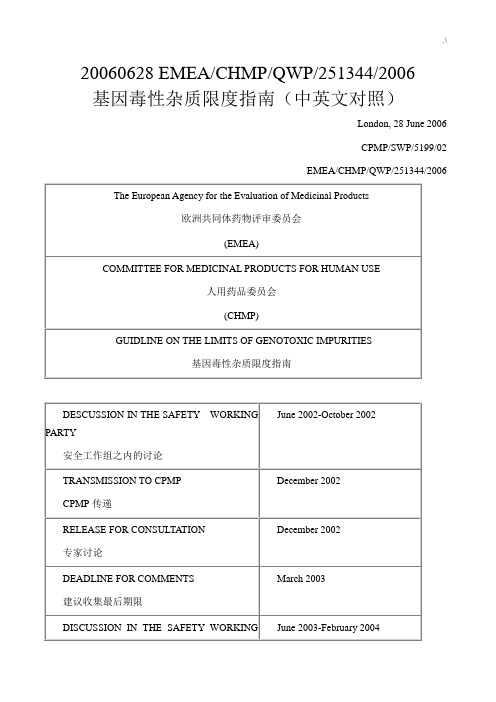 EMEA基因毒性杂质限度指南