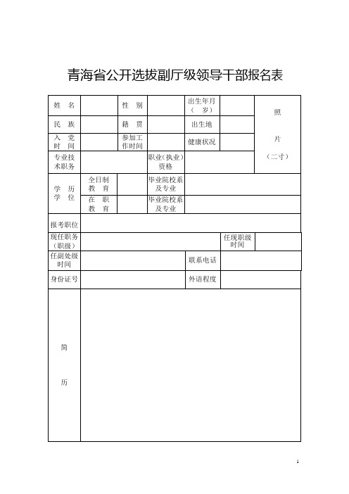 青海省公开选拔副厅级领导干部报名表