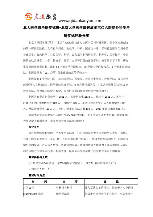 北大医学部考研复试班-北京大学医学部解放军三〇六医院外科学考研复试经验分享