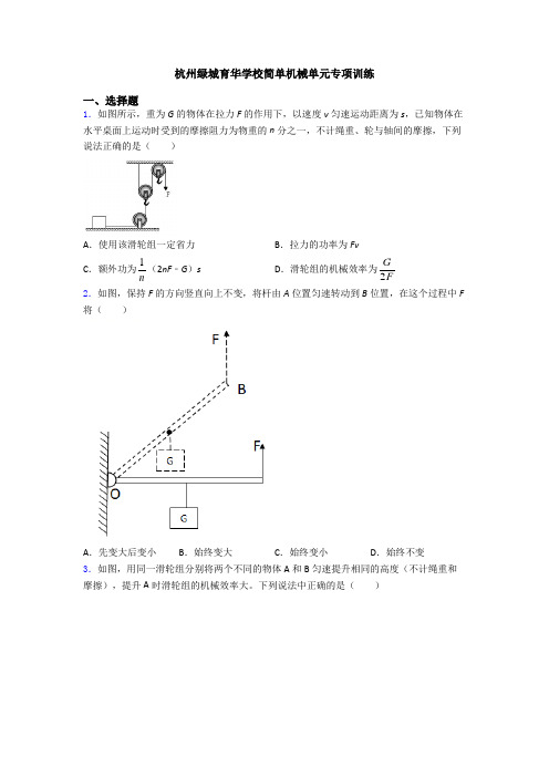 杭州绿城育华学校简单机械单元专项训练