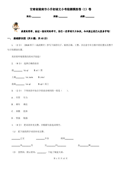 甘肃省陇南市小升初语文小考检测模拟卷(I)卷