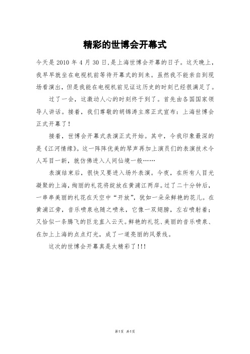 精彩的世博会开幕式_六年级作文