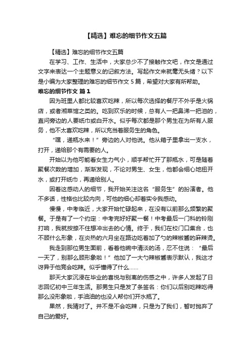 【精选】难忘的细节作文五篇