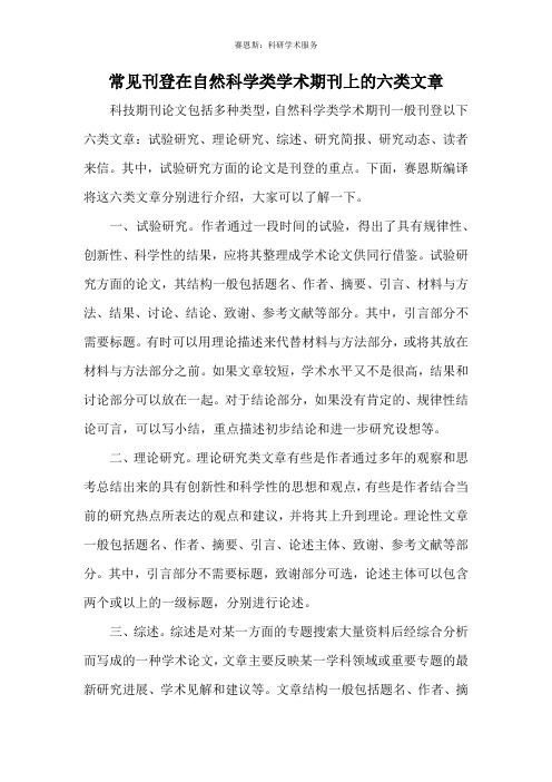 常见刊登在自然科学类学术期刊上的六类文章