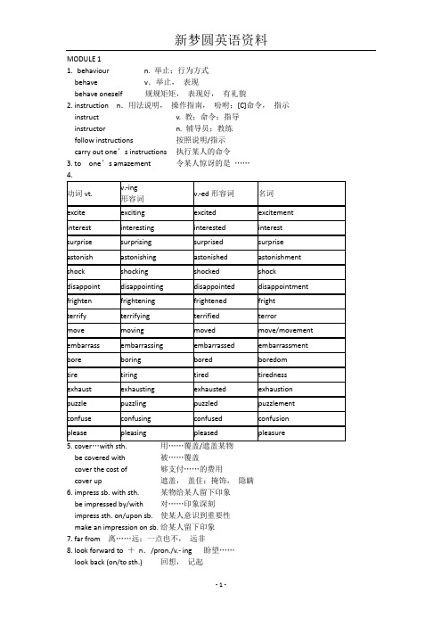 外研社高中英语必修一词组汇总