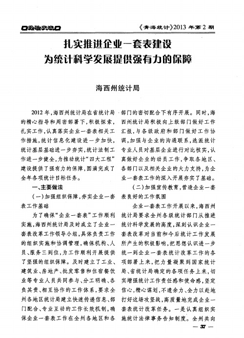 扎实推进企业一套表建设为统计科学发展提供强有力的保障