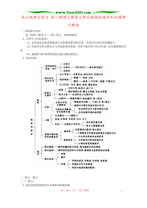 高三地理总复习 高一地理上册第三单元陆地和海洋知识精讲 人教版