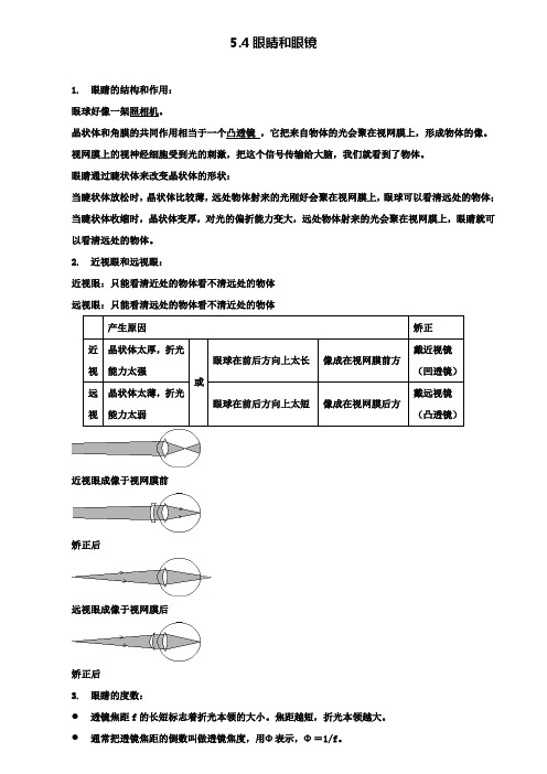 八年级物理上册 5.4 眼睛和眼镜知识点精细梳理