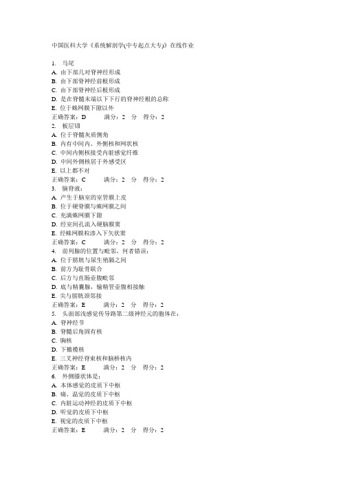 中国医科大学《系统解剖学(中专起点大专)》在线作业