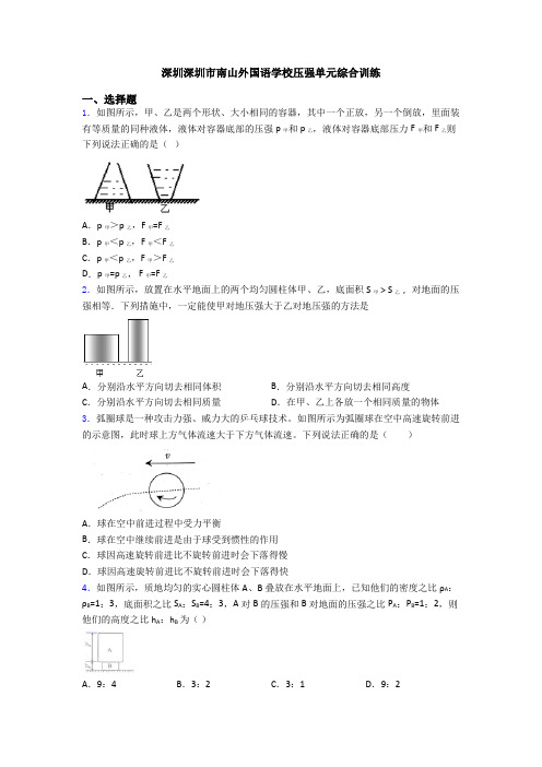 深圳深圳市南山外国语学校压强单元综合训练
