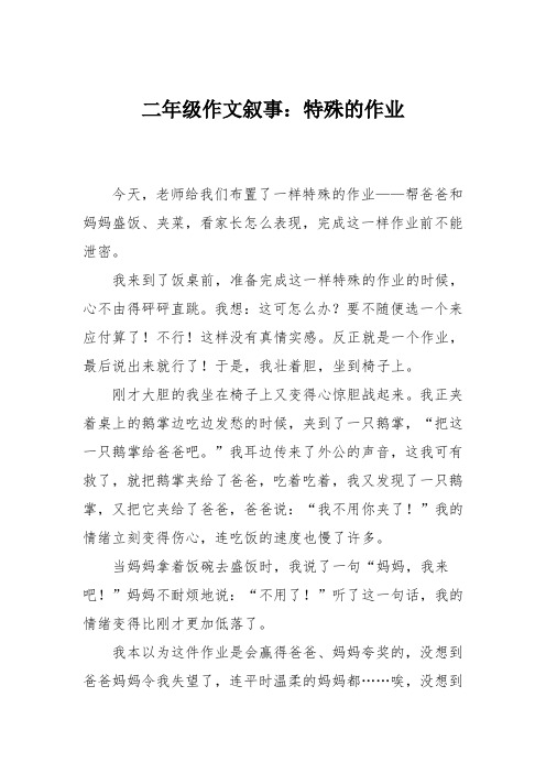 二年级作文叙事：特殊的作业