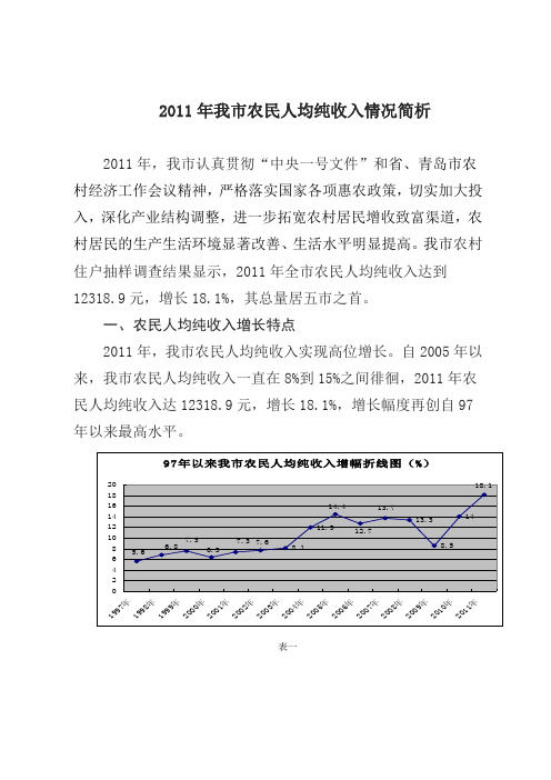 2011年我市农民人均纯收入情况简析