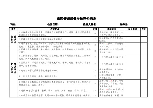 病区管理质量考核评价标准- 终版