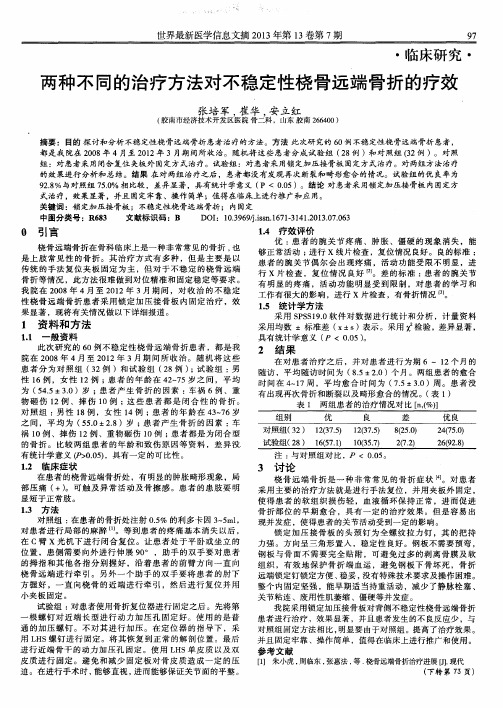 两种不同的治疗方法对不稳定性桡骨远端骨折的疗效