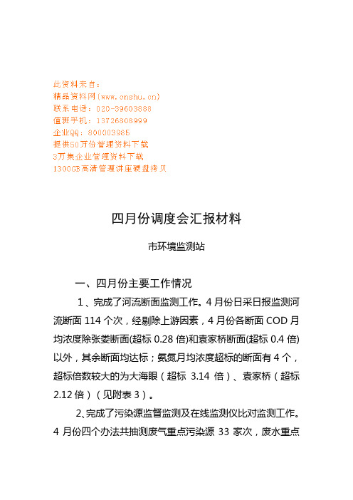 淄博市环境质量考核监测月报