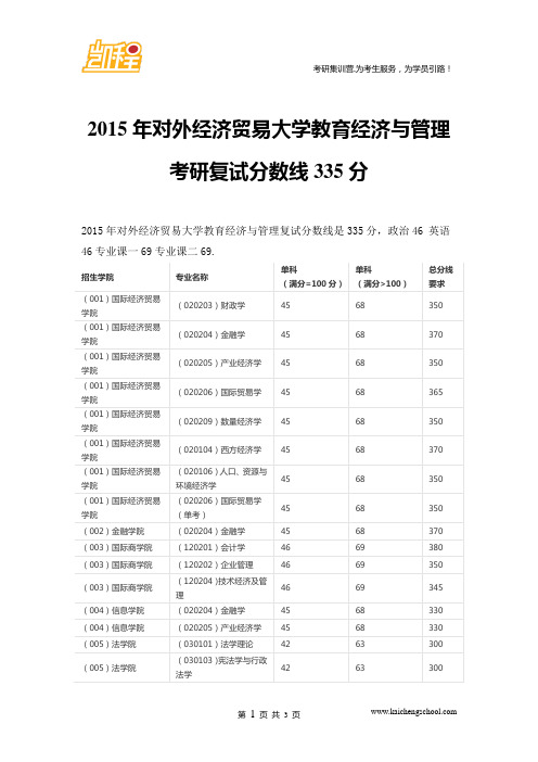 2015年对外经济贸易大学海关管理考研复试分数线335分