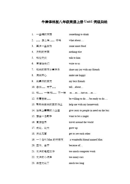 牛津译林版八年级英语上册Unit1词组归纳